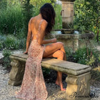 Backless Floral Print Birthday Vestido Maxi Dress