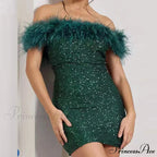 Backless Glitter Feather Slim Party Dress