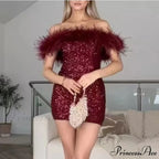 Backless Glitter Feather Slim Party Dress