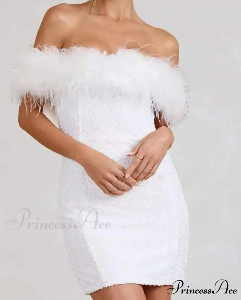 Backless Glitter Feather Slim Party Dress