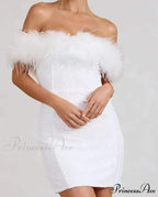 Backless Glitter Feather Slim Party Dress