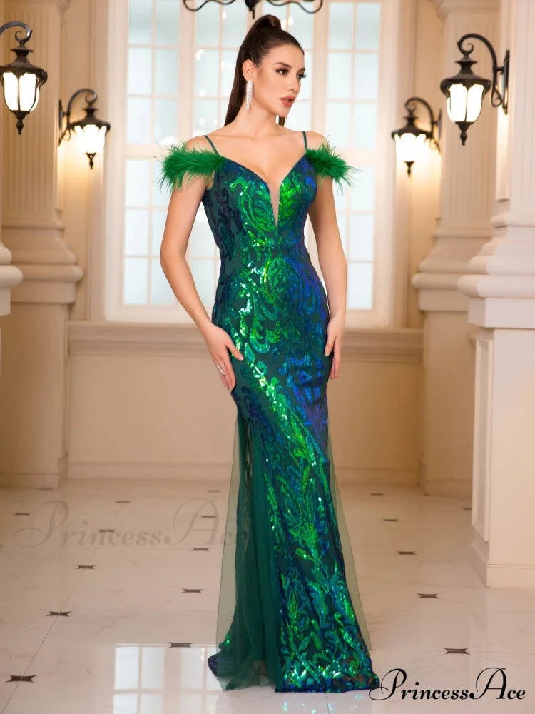 Backless Green Sequin Party Dress