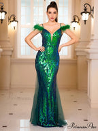 Backless Green Sequin Party Dress