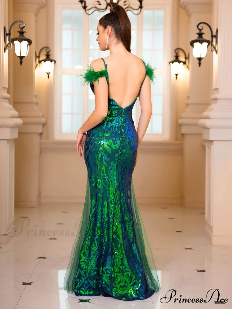 Backless Green Sequin Party Dress