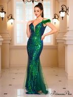 Backless Green Sequin Party Dress