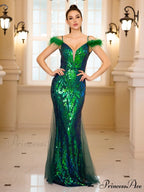 Backless Green Sequin Party Dress
