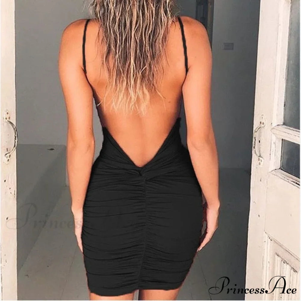 Backless High Draped Slim Bandage Bodycon Mini Dress