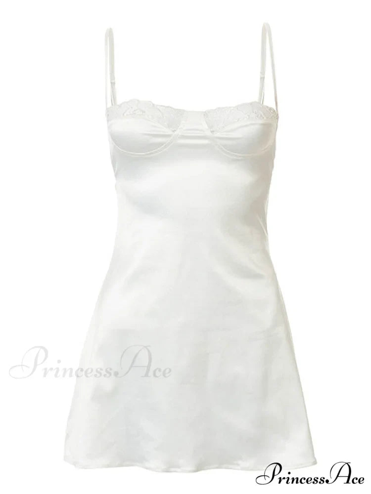 Backless Lace Paneled Trendy Satin Mini Dress