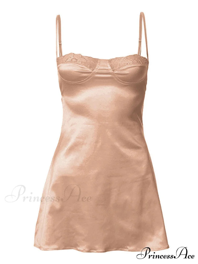 Backless Lace Paneled Trendy Satin Mini Dress