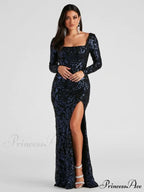 Backless Lace-Up Long Charming Sleeve Sequin Party Dress