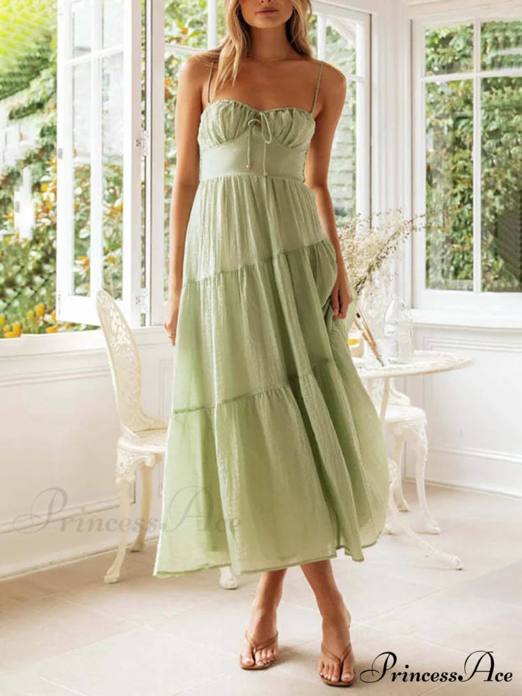 Backless Lace-Up Sleeveless Charming Patchwork Slip Dress