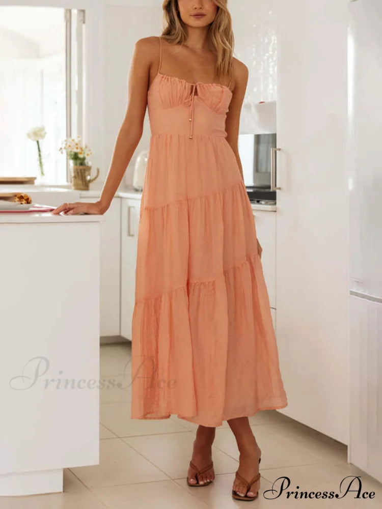 Backless Lace-Up Sleeveless Charming Patchwork Slip Dress