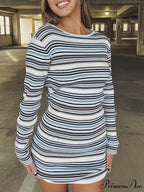 Backless Long Sleeve Trendy Striped Knit Mini Dress