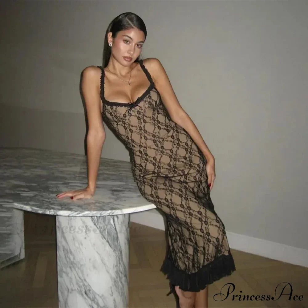 Backless Mesh Lace Maxi Dress