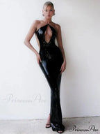 Backless Mesh Sequin Maxi Party Dress