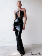 Backless Mesh Sequin Maxi Party Dress