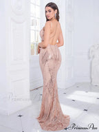 Backless Padded Sequin Party Dress
