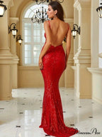 Backless Padded Sequin Party Dress