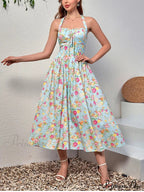 Backless Print Floral Pink Dress