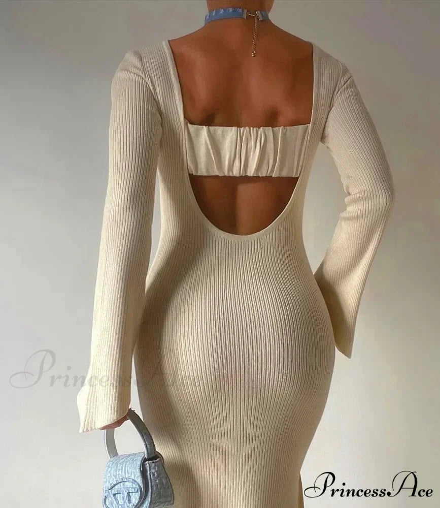 Backless Ribbed Knit Maxi Dress