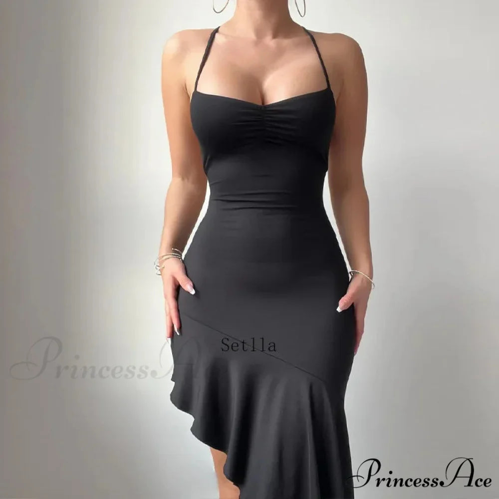 Backless Ruffle Elegant Tie Detail Sleeveless es Summer Midi Dress