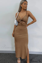 Backless Split Cami Dress with Tie-front