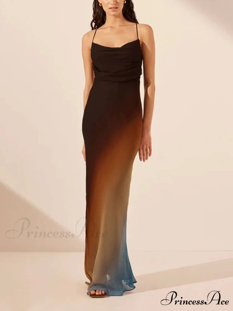 Backless Twill Stylish Maxi Dress