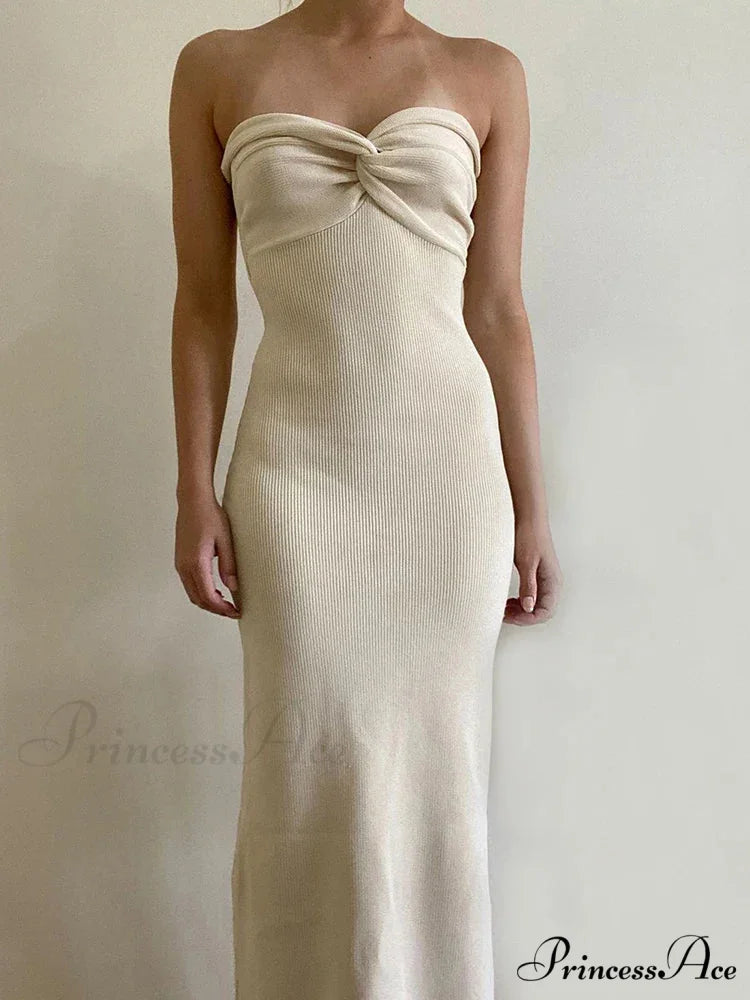 Backless Twist Knitted Fashion Outfits Maxi Dress