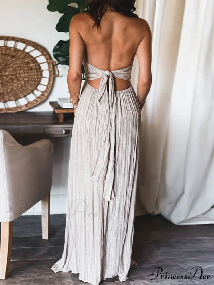 Backless U-Neck Stylish Suspender Maxi Dress