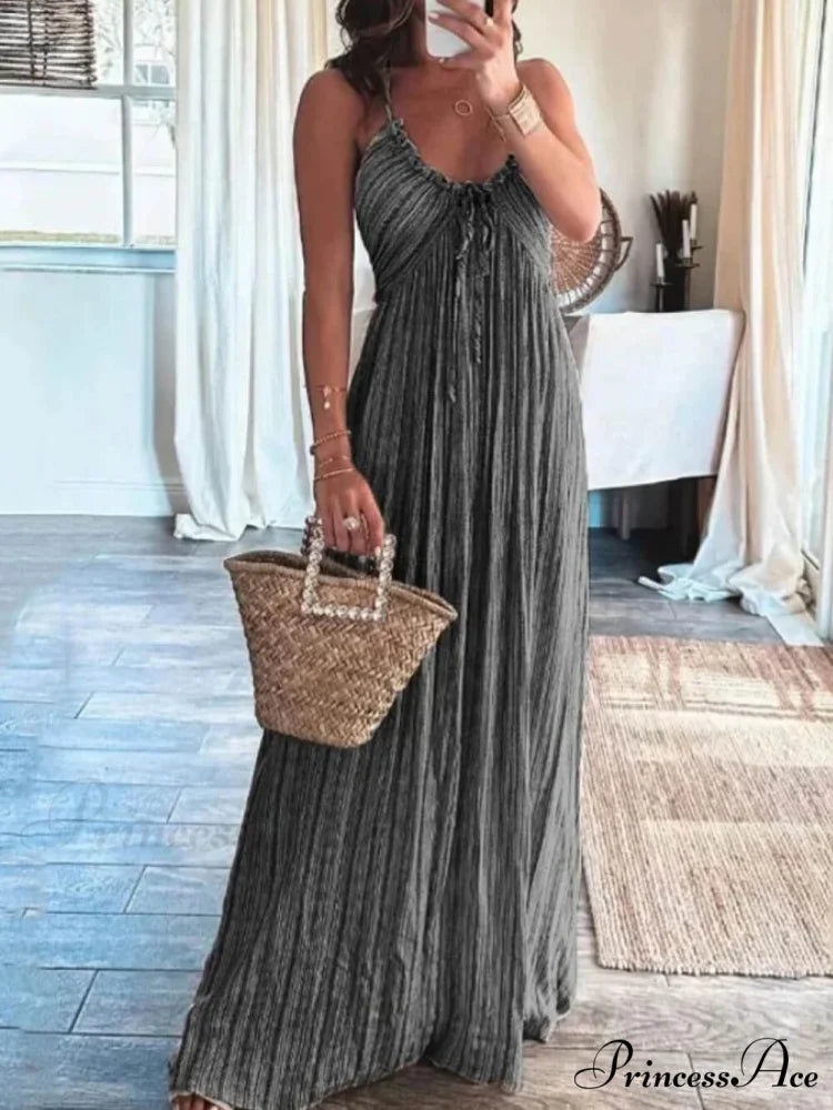 Backless U-Neck Stylish Suspender Maxi Dress