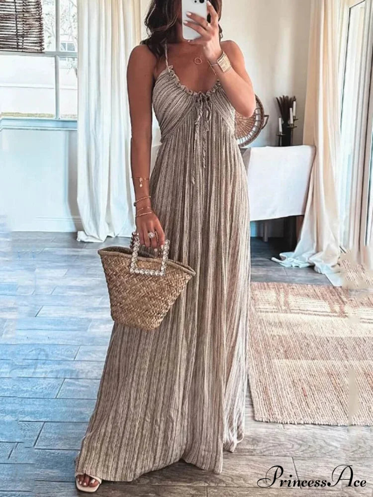 Backless U-Neck Stylish Suspender Maxi Dress