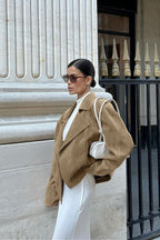 Vintage Suede Lad-Style Notch-Collar Coat