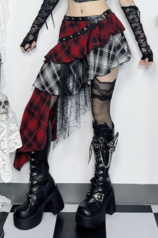 Asymmetrical Plaid Bodycon Skirt