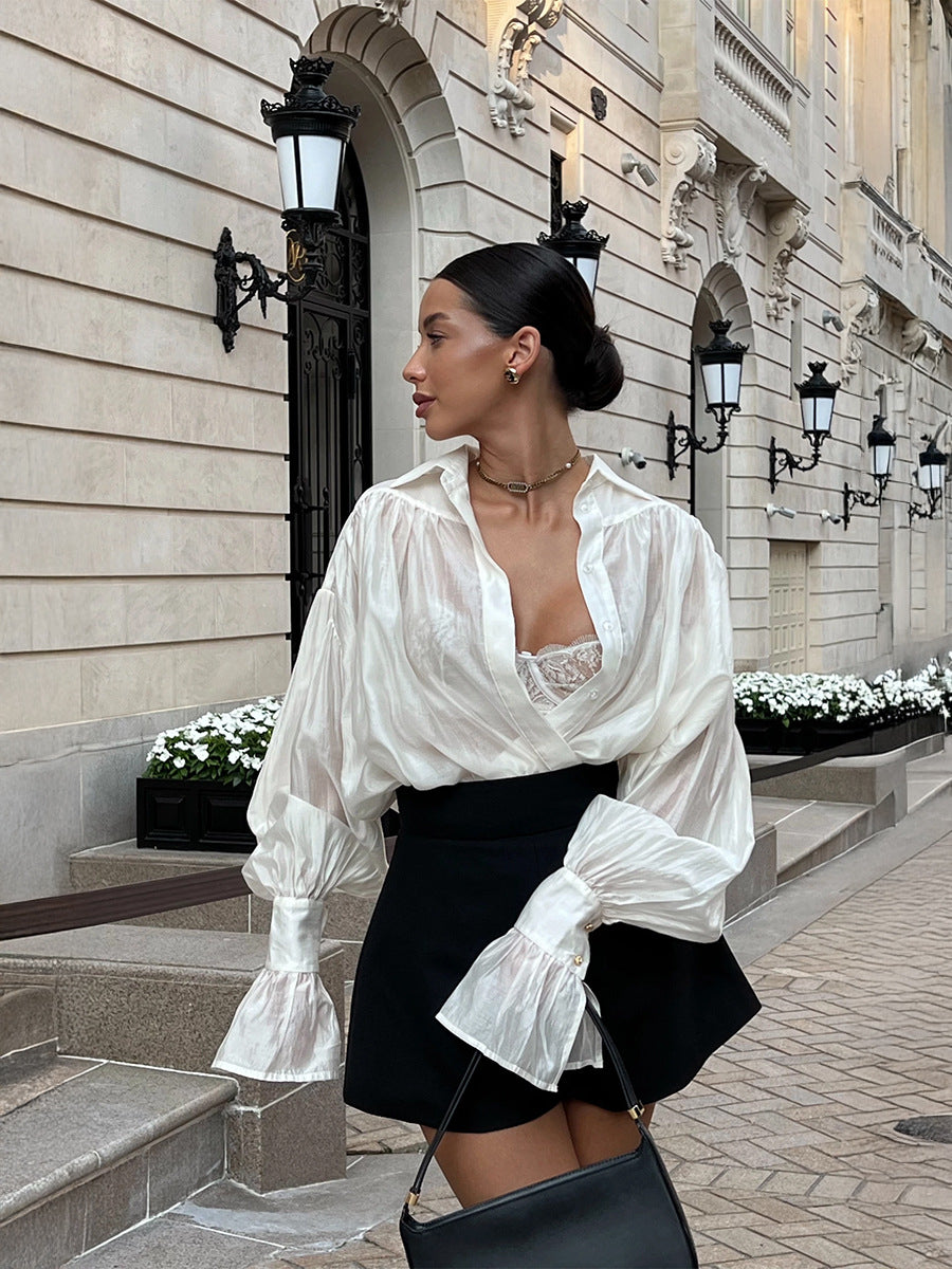 Satin Balloon Sleeve Blouse