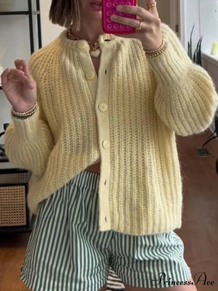 Baggy Firm Crew Neck Button Cardigan