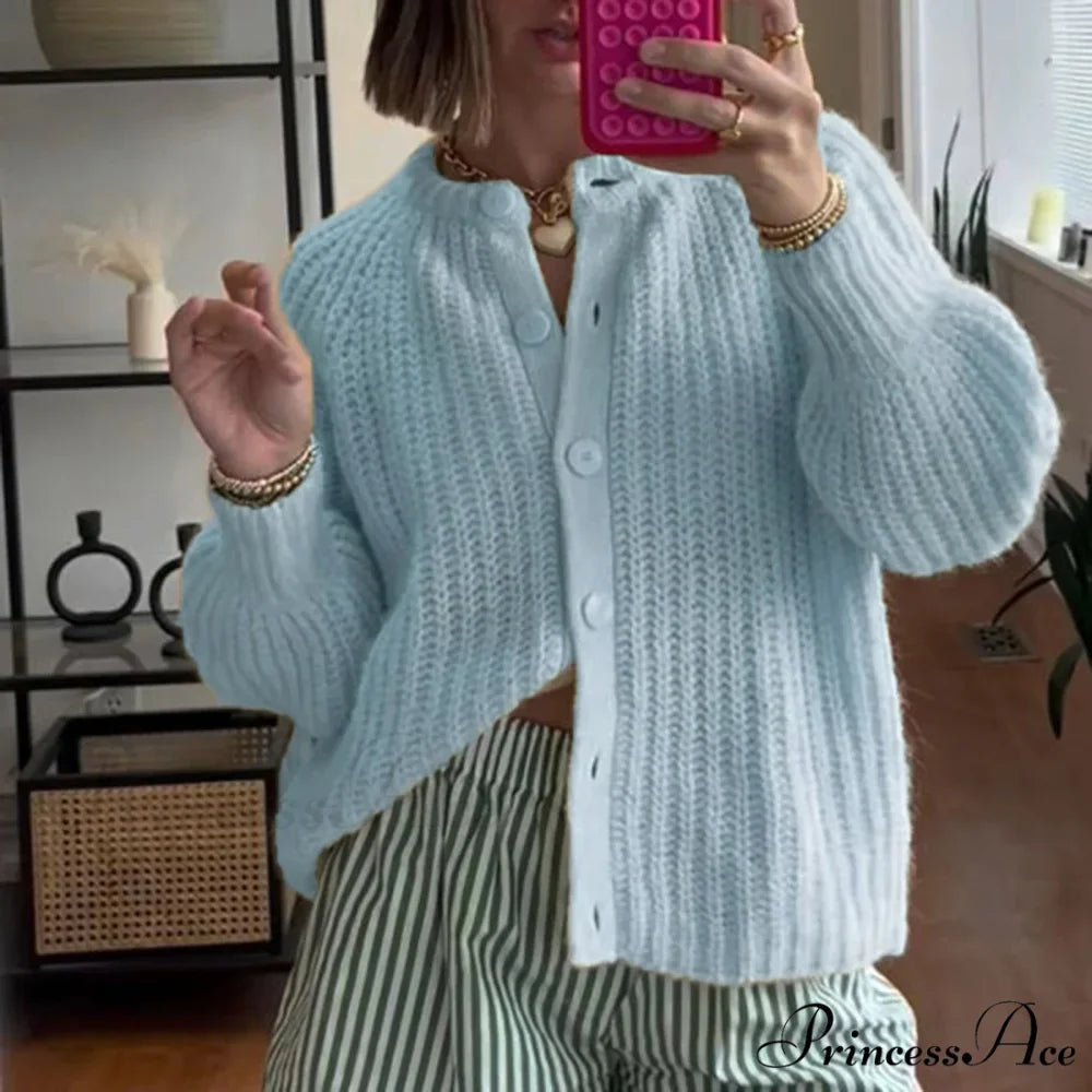 Baggy Firm Crew Neck Button Cardigan