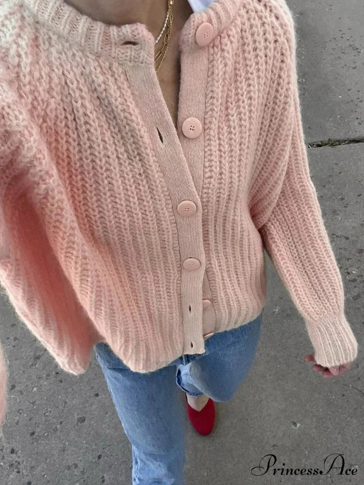 Baggy Firm Crew Neck Button Cardigan