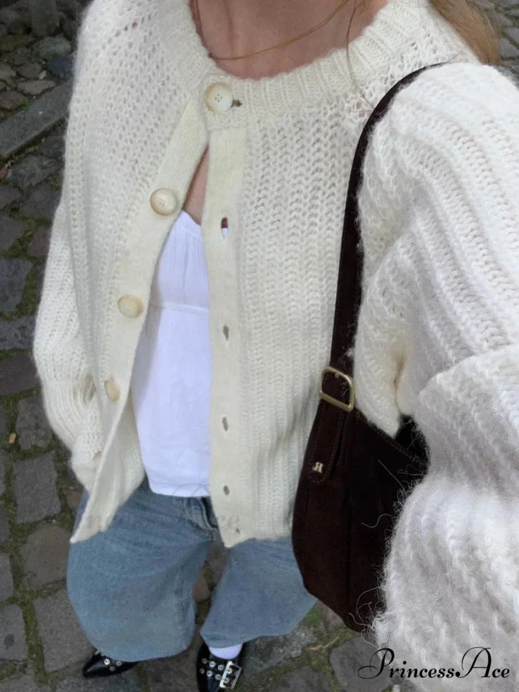 Baggy Firm Crew Neck Button Cardigan