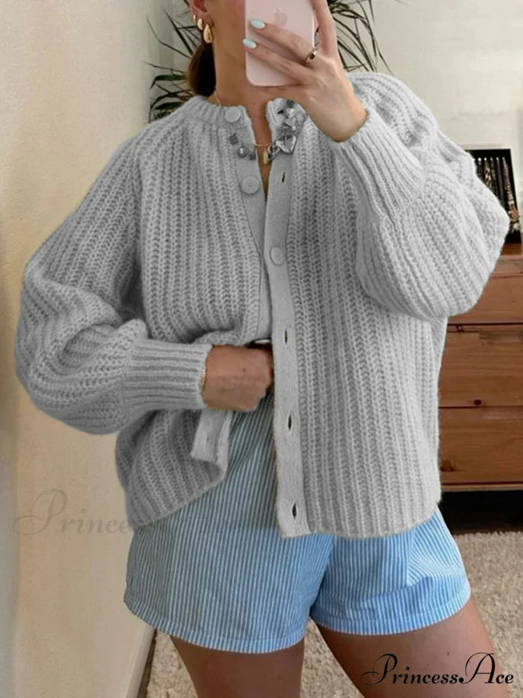 Baggy Firm Crew Neck Button Cardigan