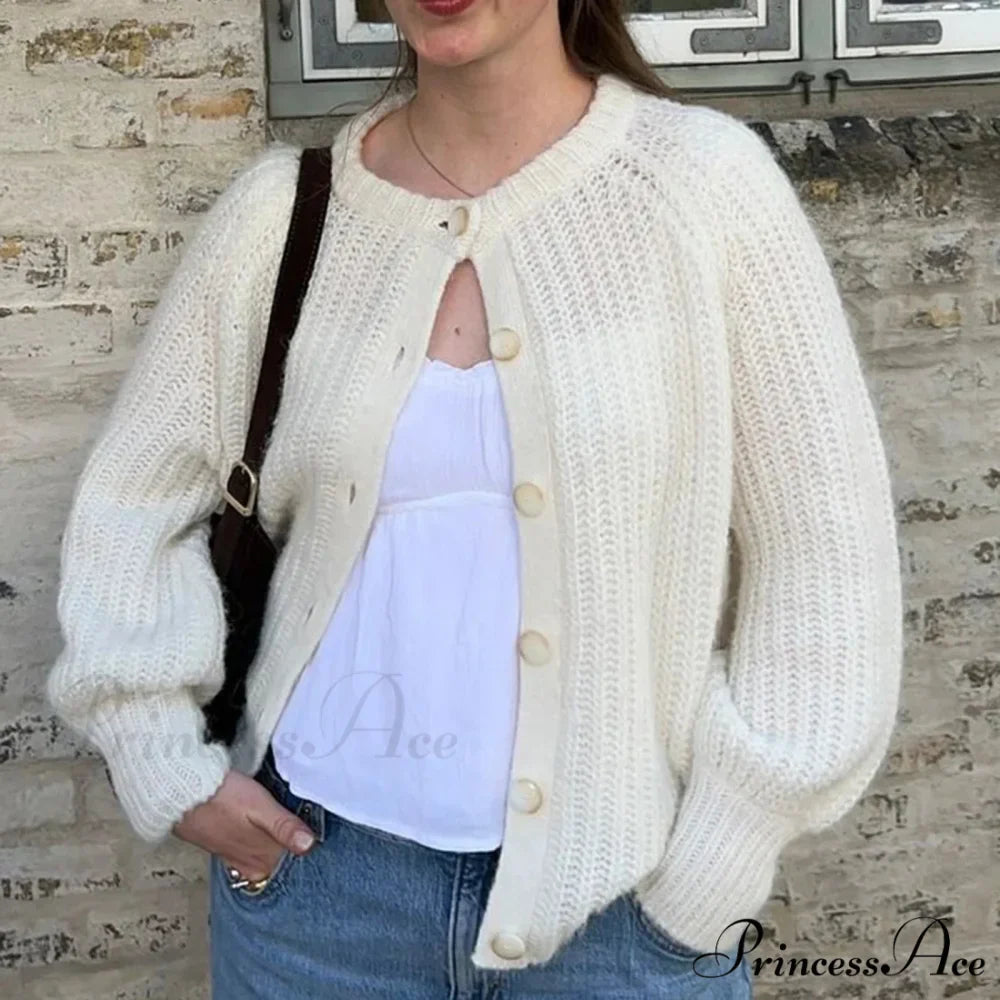 Baggy Firm Crew Neck Button Cardigan