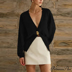 Baggy Hollow Out V-Neck Knit Cardigan