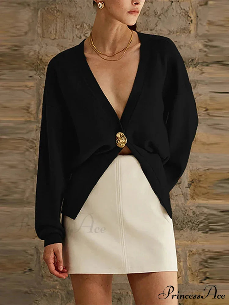 Baggy Hollow Out V-Neck Knit Cardigan