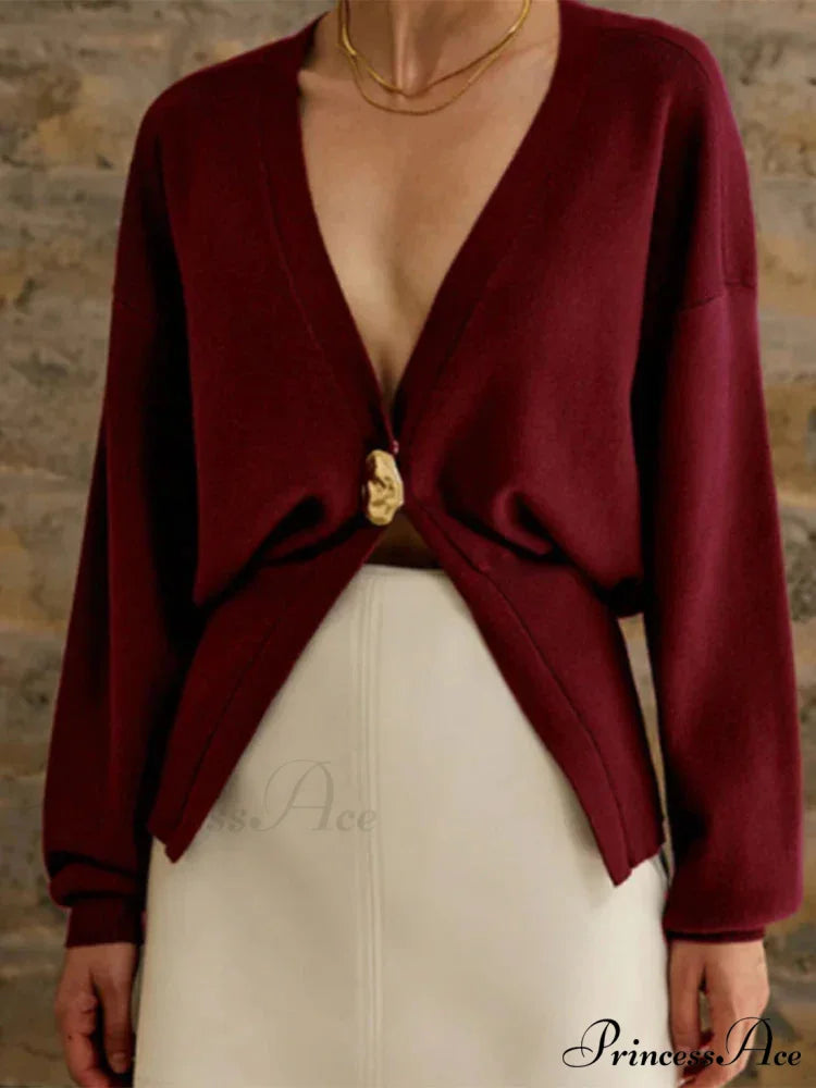 Baggy Hollow Out V-Neck Knit Cardigan