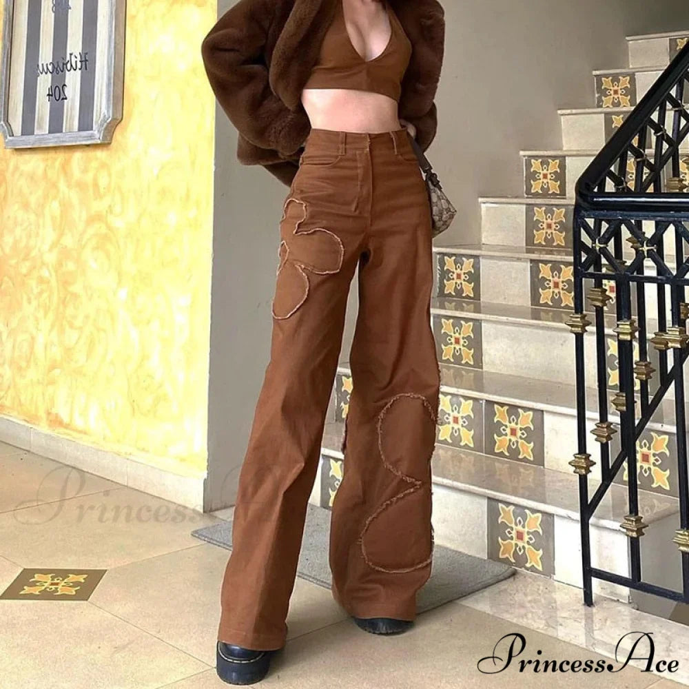 Baggy Jeans 90s Brown Women Vintage Streetwear