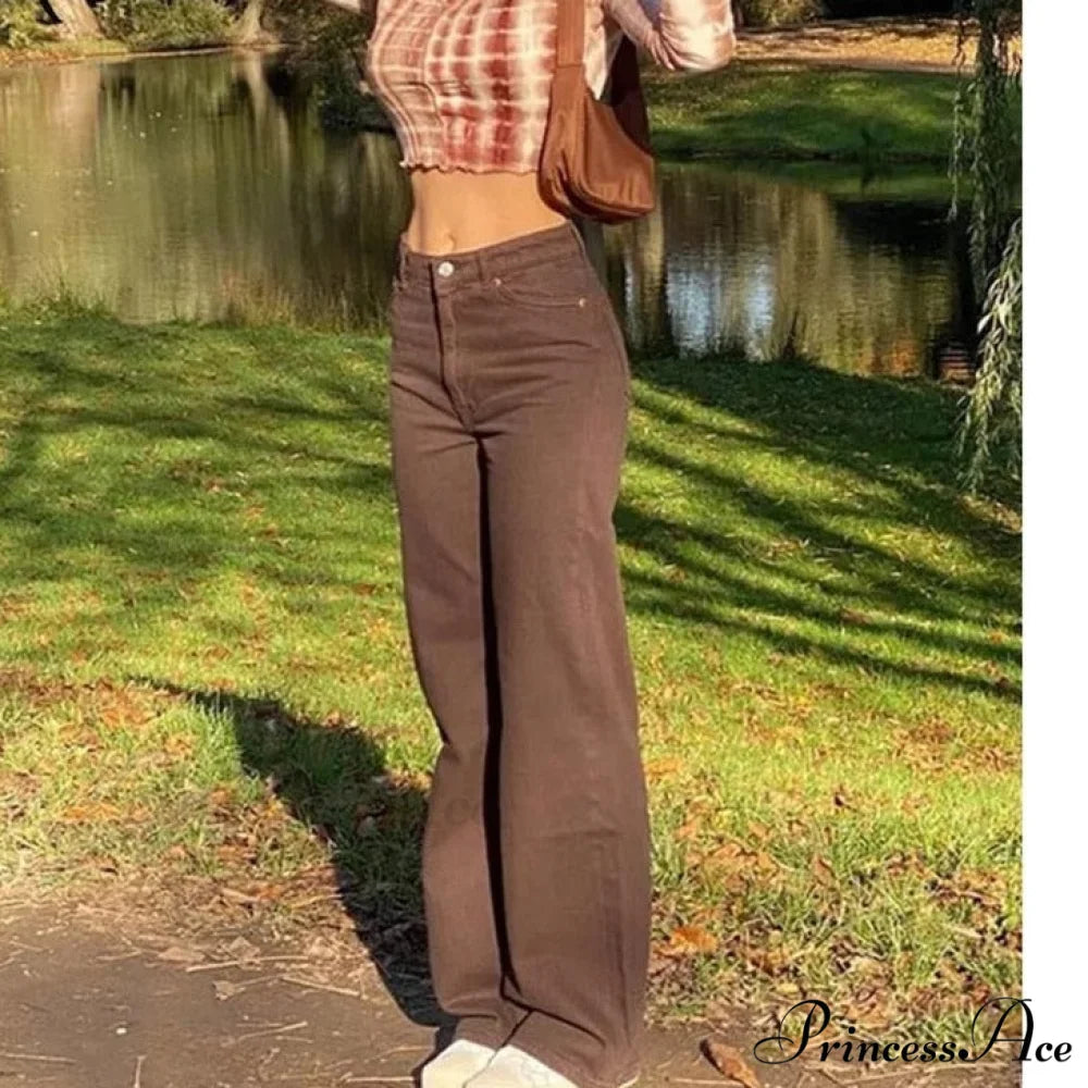 Baggy Jeans 90s Brown Women Vintage Streetwear