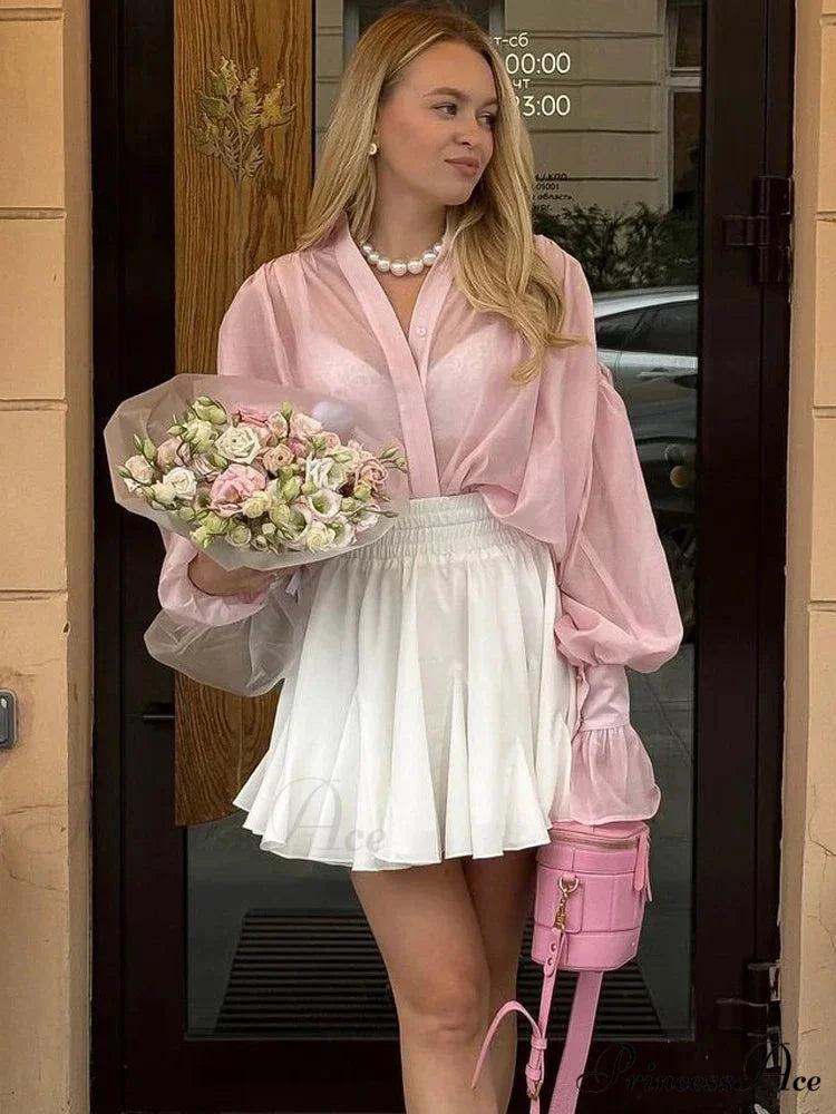 Baggy Lapel Transparent Patchwork Blouse