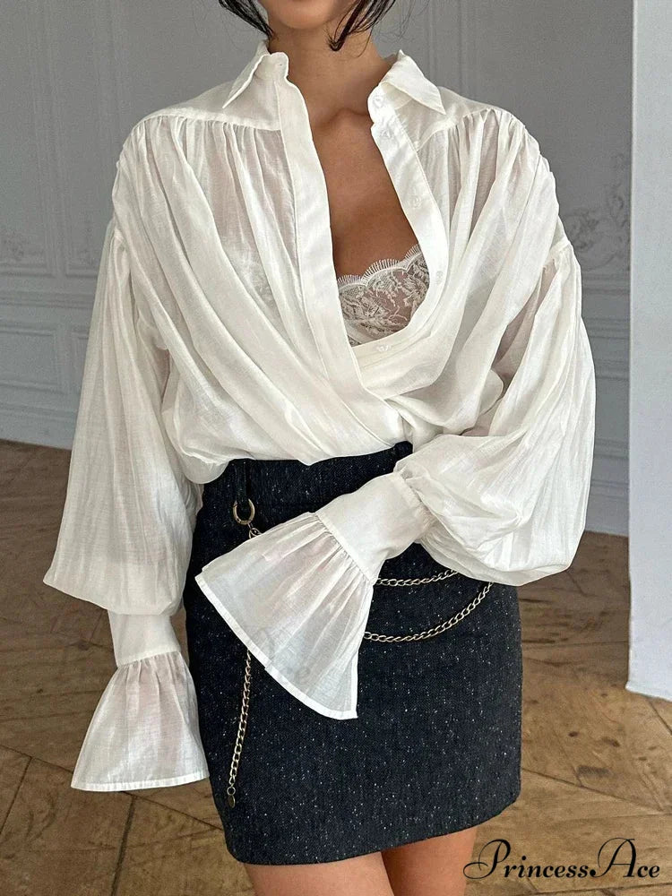 Baggy Lapel Transparent Patchwork Blouse