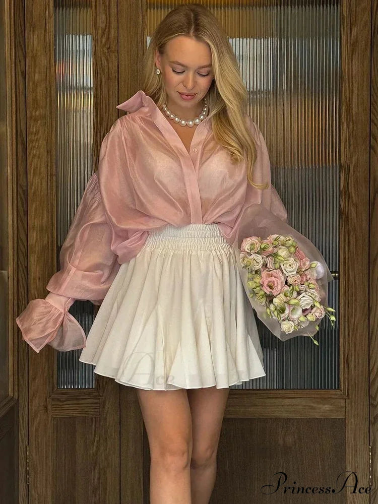 Baggy Lapel Transparent Patchwork Blouse