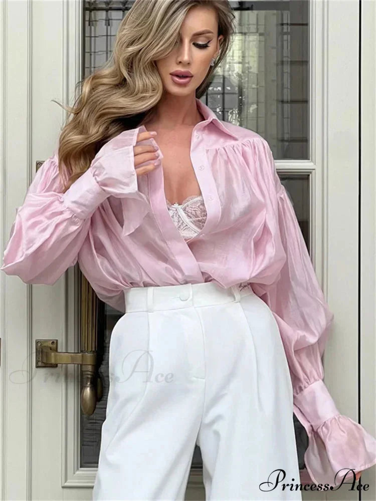 Baggy Lapel Transparent Patchwork Blouse