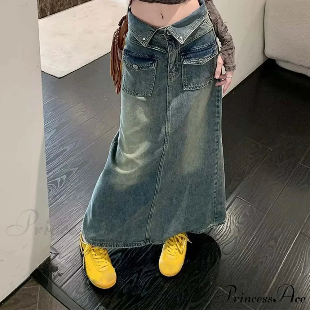 Baggy Midi Envelop Denim Skirt